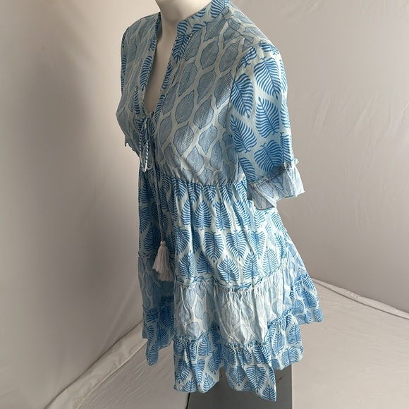 Debbie Katz Sana blue and white boho resort wear mini dress - Picture 4 of 15